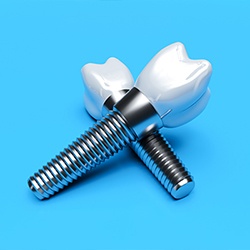 Two dental implants stacked on top of each other