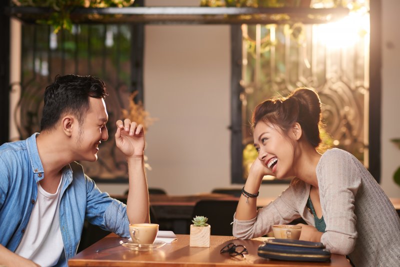 Couple with good dental health on a date